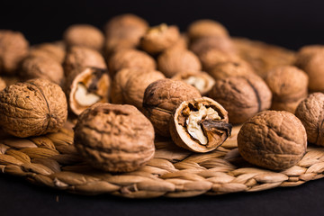 walnuts on a wicker background