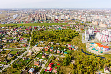 Obraz premium Aerial view on sleeping neighborhood. Tyumen. Russia
