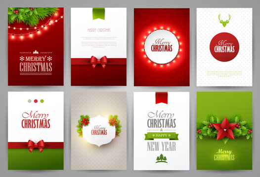 Set of christmas brochures templates. Bright vector backgrounds.