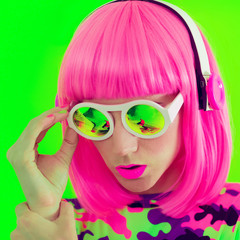 Fashion style music party. Lady acid