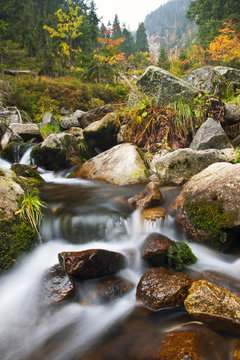 River Elbe in the beginning of journey in Krkonose national park, Czech Republic