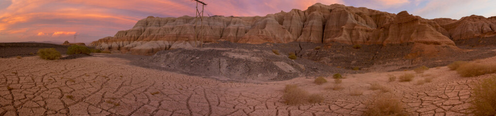 Colored sunset in Rodeo and geological rock formation, Argentina