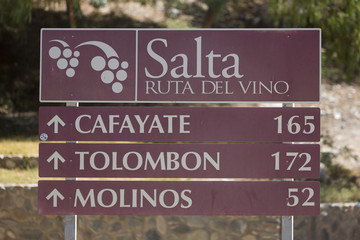 Salta sign road, Route of the wine. Argentina