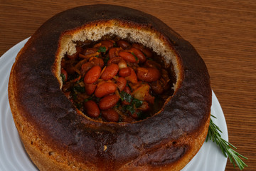 Bean soup in bread