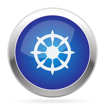 White Boat Wheel icon on blue web app button