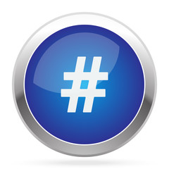 White Hashtag icon on blue web app button