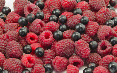 berries of raspberry and blackcurrant top view