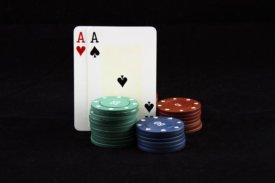 Poker chips ace cards