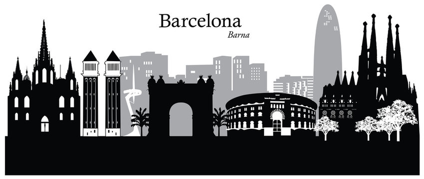 Vector illustration of skyline cityscape of Barcelona, Spain