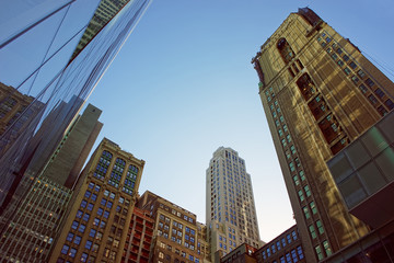 Fototapeta na wymiar Modern glass skyscrapers under the clear blue sky