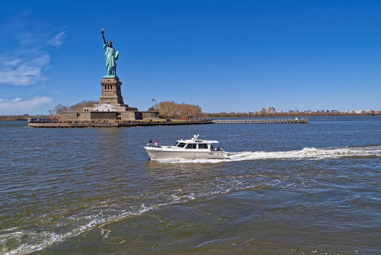 Landscape panoramic view of The Statue of Liberty