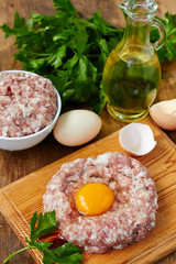 Fresh minced force meat with egg