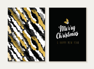 Merry christmas new year gold retro pattern card