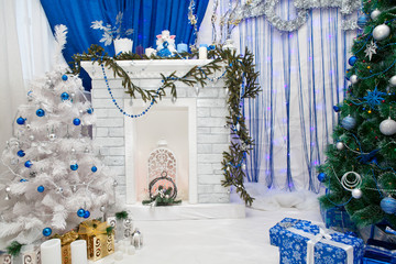 New Year's interior room in blue colors