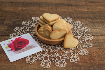 Heart shaped butter cookies for valentine's, and rose photo