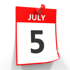 5 july calendar sheet with red pin.