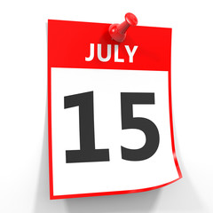 15 july calendar sheet with red pin.