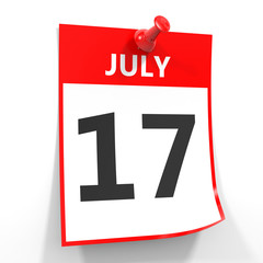 17 july calendar sheet with red pin.
