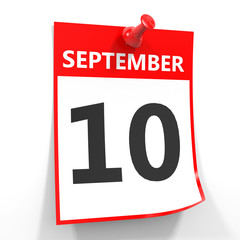 10 september calendar sheet with red pin.