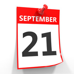 21 september calendar sheet with red pin.
