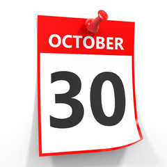 30 october calendar sheet with red pin.
