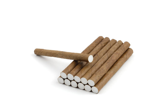 cigarillos stacked pile isolated on white background
