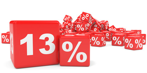 Red sale cubes. Thirteen percent discount.