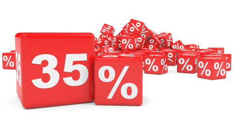 Red sale cubes. Thirty five percent discount.