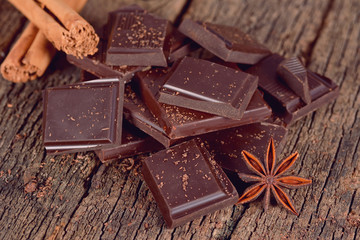 Pieces of dark chocolate