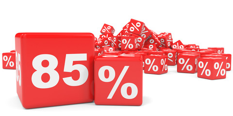 Red sale cubes. Eighty five percent discount.