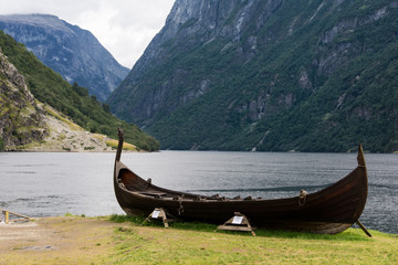 Viking boat in a Norwegian fjord