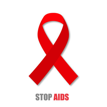 Red ribbon with shadow Stop AIDS stylish illustration