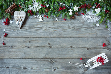 Christmas wooden background with ornaments