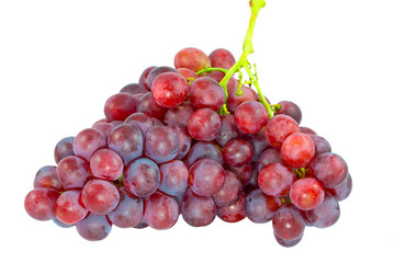 Ripe red grapes with leaves isolated