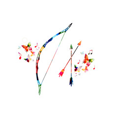 Colorful bow and arrow with butterflies