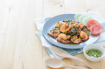 Thai food, shrimp with hot basil.