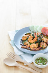 Thai food, shrimp with hot basil.