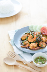 Thai food, shrimp with hot basil.