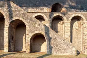 Remains of external walls of amphitheatre at Pompeii, Italy