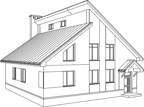 recommend clip art: Home 3D model vector. The vector contours of the building.