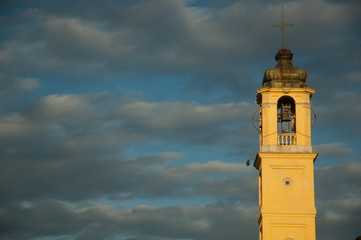 Bell tower and cloudy sky