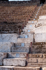 Remains of steps at large theatre in Pompeii, Italy