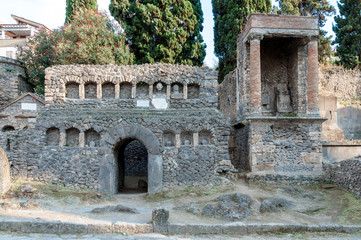 Remains of stone graves at necropoli of Pompei