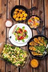 Dishes and cooking ingredients