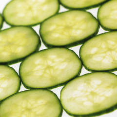 Close up of freshly sliced cucumber.
