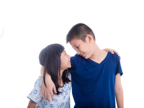 Happy Asian children isolated on white.