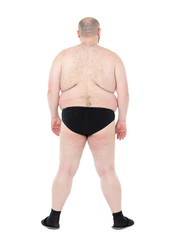 Naked Overweight Man with Big Belly Back View