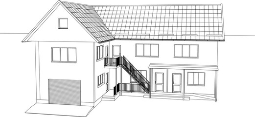 The house drawing in the vector. The contours of the house.