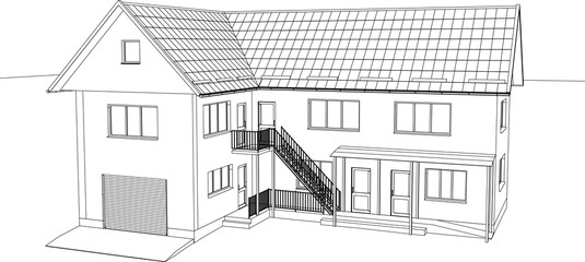 The house drawing in the vector. The contours of the house.