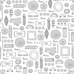 Pattern with hand drawn Italian pasta on white color